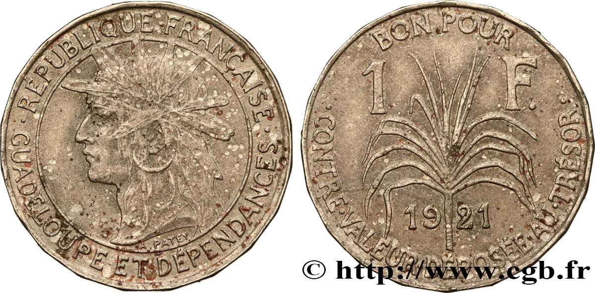 GUADELOUPE Bon pour 1 Franc indien caraïbe / canne à sucre 1921  SS 