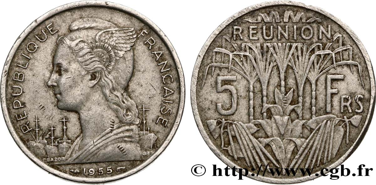 REUNION 5 Francs 1955 Paris XF 