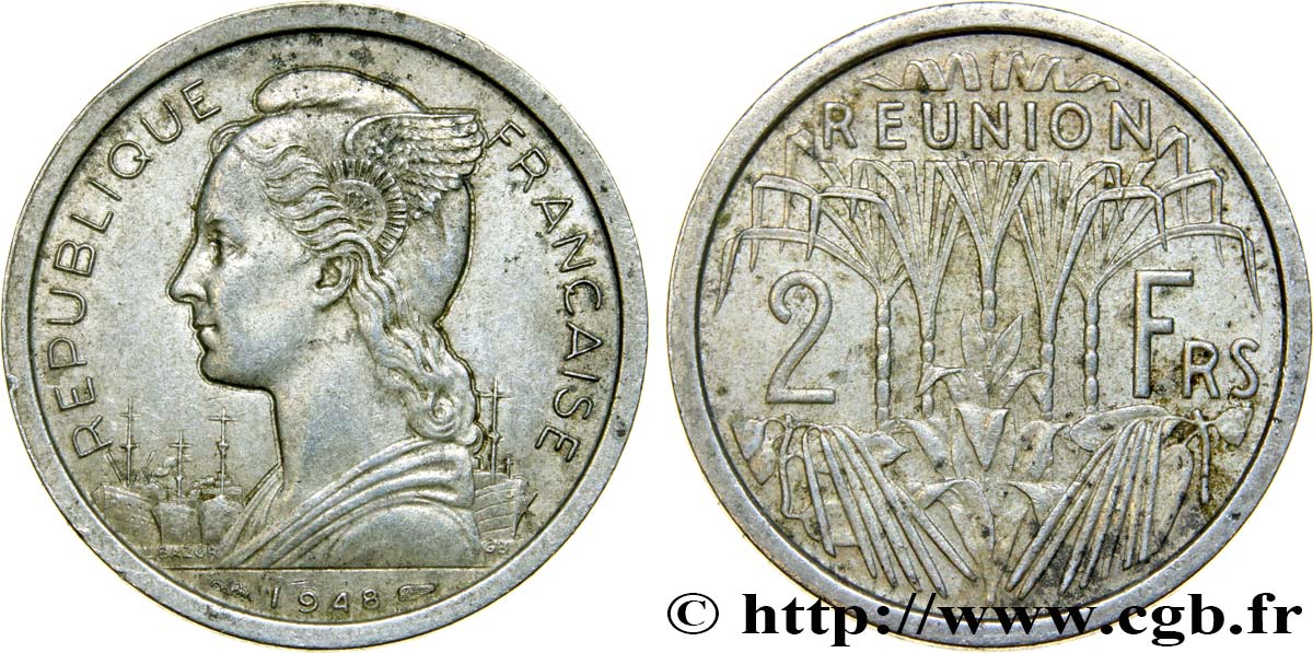 ÎLE DE LA RÉUNION - UNION FRANCAISE 2 Francs 1948 Paris TTB 