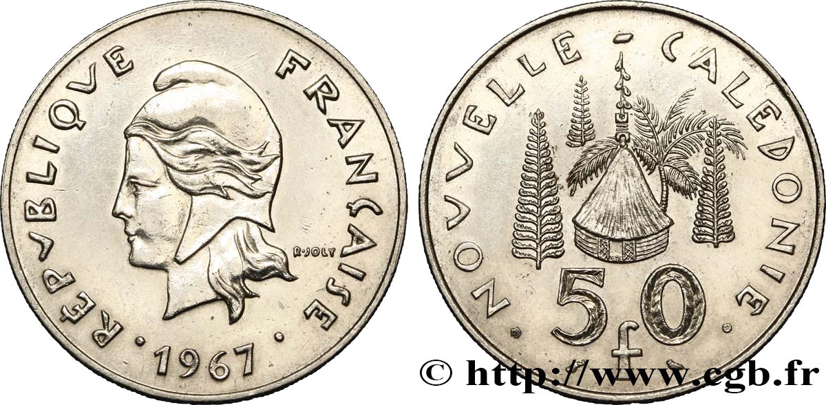 NEW CALEDONIA 50 Francs, frappe courante 1967 Paris AU 