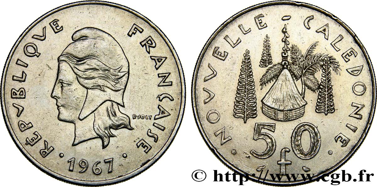 NOUVELLE CALÉDONIE 50 Francs, frappe courante 1967 Paris SUP 