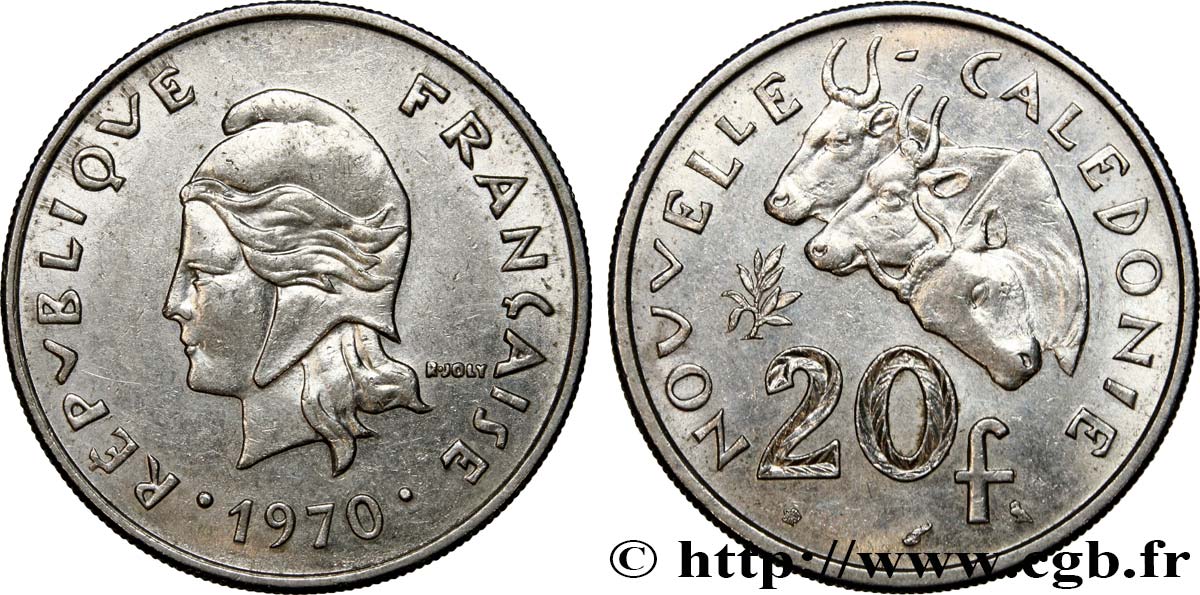 NEUKALEDONIEN 20 Francs Marianne / zébus d’élevage de Nouvelle Calédonie  1970 Paris VZ 