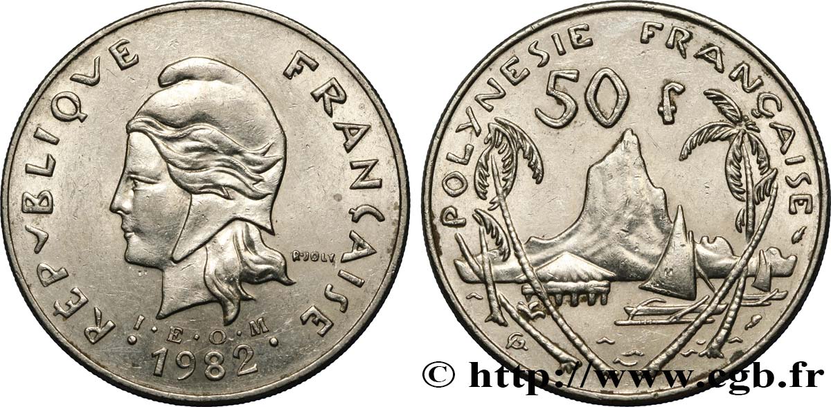 FRENCH POLYNESIA 50 Francs I.E.O.M. Marianne / paysage polynésien 1982 Paris AU 
