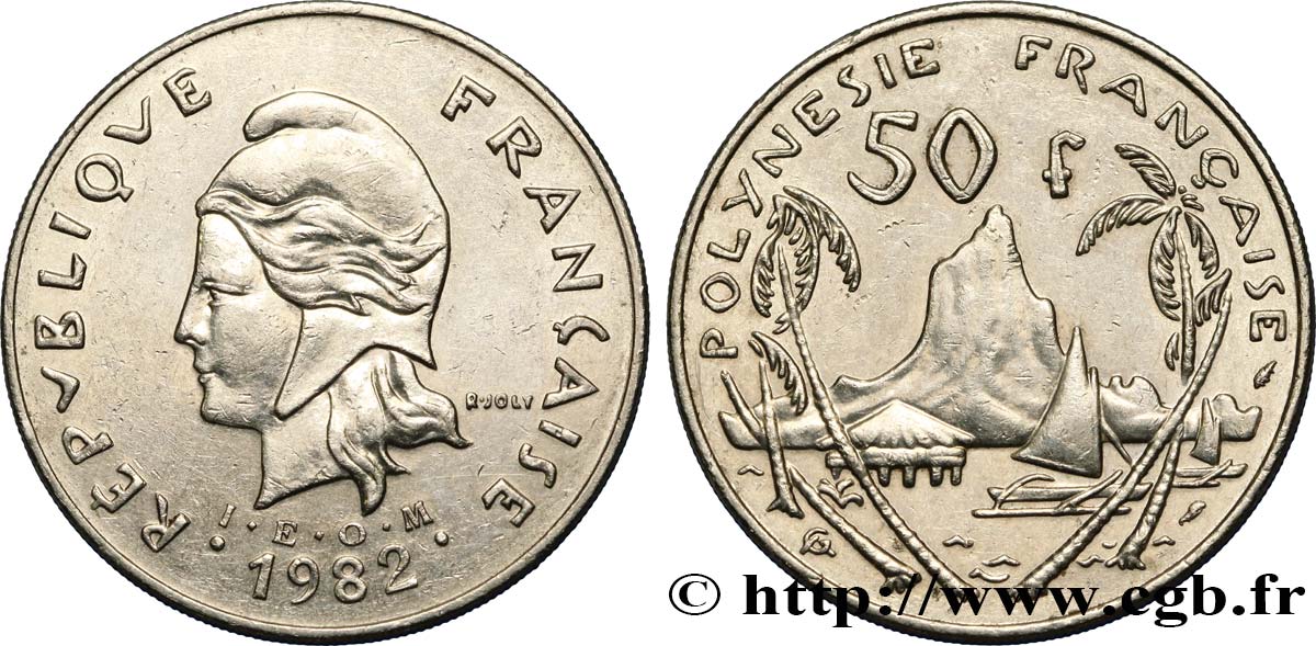 POLYNÉSIE FRANÇAISE 50 Francs I.E.O.M. Marianne / paysage polynésien 1982 Paris SUP 