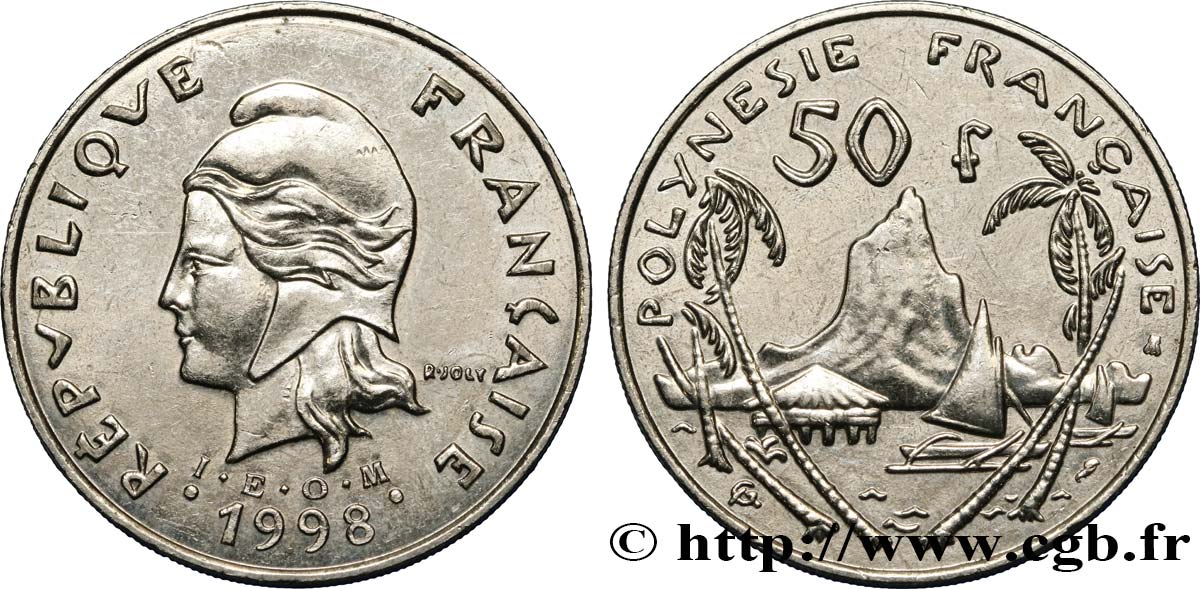 POLINESIA FRANCESE 50 Francs I.E.O.M. Marianne / paysage polynésien 1998 Paris SPL 