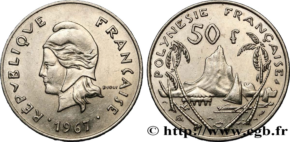 FRANZÖSISCHE-POLYNESIEN 50 Francs Marianne / paysage polynésien 1967 Paris VZ 
