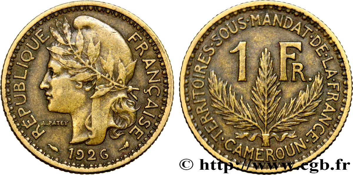 CAMEROON - FRENCH MANDATE TERRITORIES 1 Franc 1926 Paris XF 