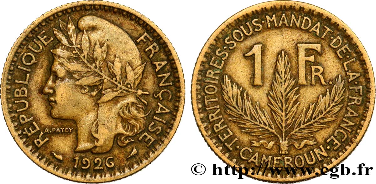 CAMEROUN - TERRITOIRES SOUS MANDAT FRANÇAIS 1 Franc 1926 Paris TTB 