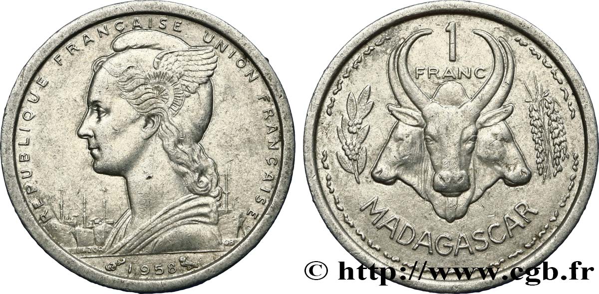 MADAGASCAR French Union 1 Franc 1948 Paris AU 