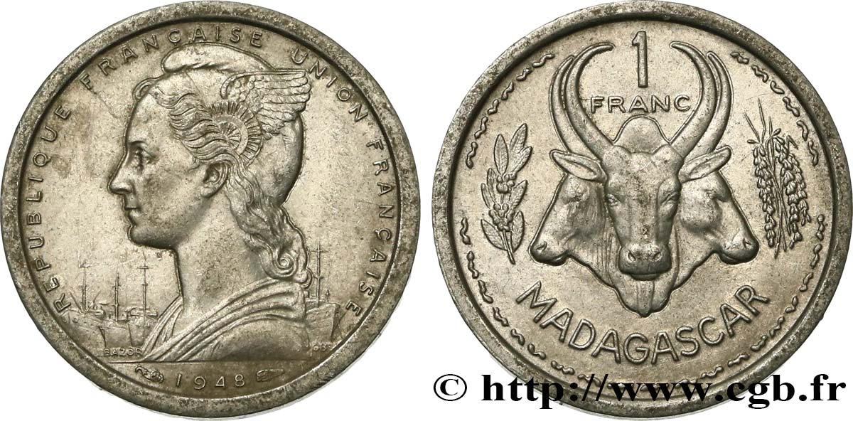 MADAGASKAR - FRANZÖSISCHE UNION 1 Franc 1948 Paris VZ 