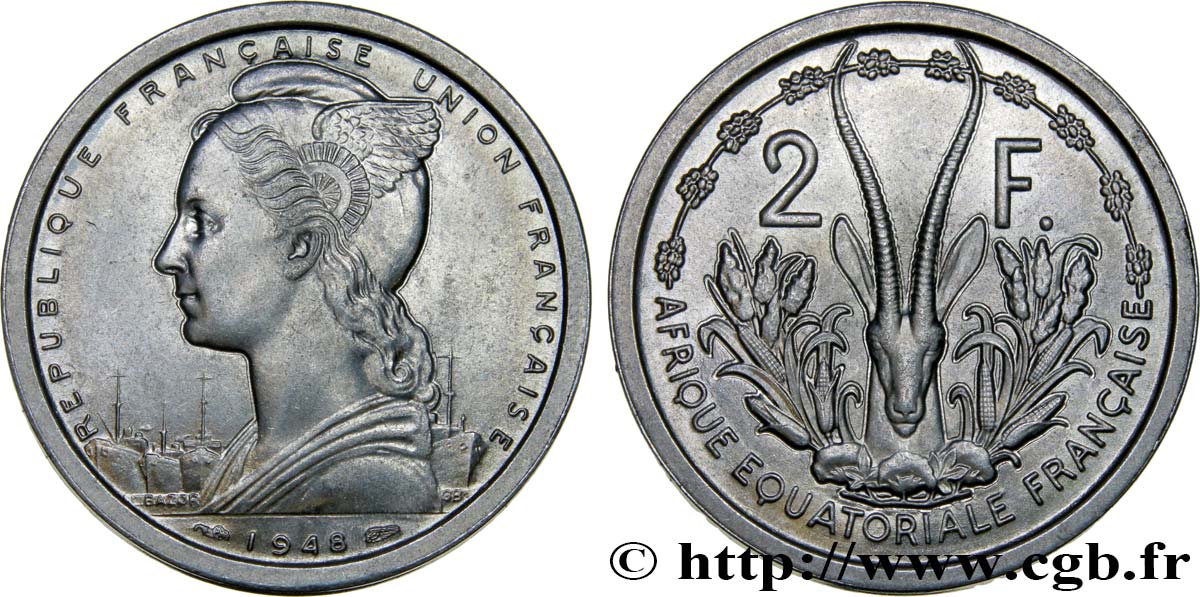 FRANZÖSISCHE EQUATORIAL AFRICA - FRANZÖSISCHE UNION 2 Francs 1948 Paris fST 