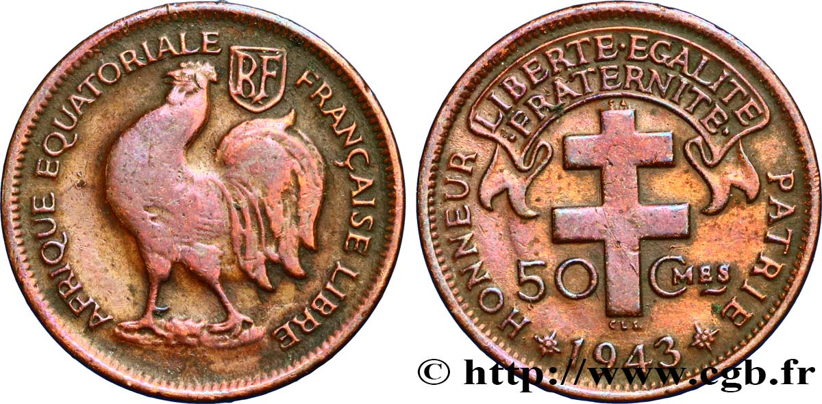 FRENCH EQUATORIAL AFRICA - FREE FRENCH FORCES 50 Centimes 1943 Prétoria VF 