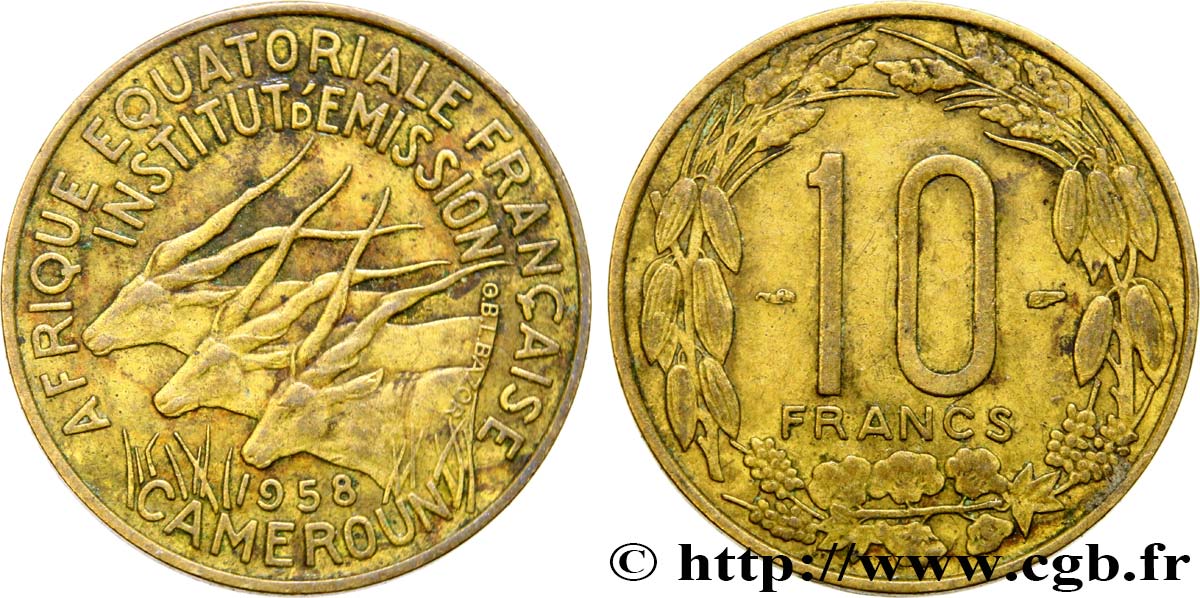 FRANZÖSISCHE EQUATORIAL AFRICA - KAMERUN 10 Francs 1958 Paris SS 