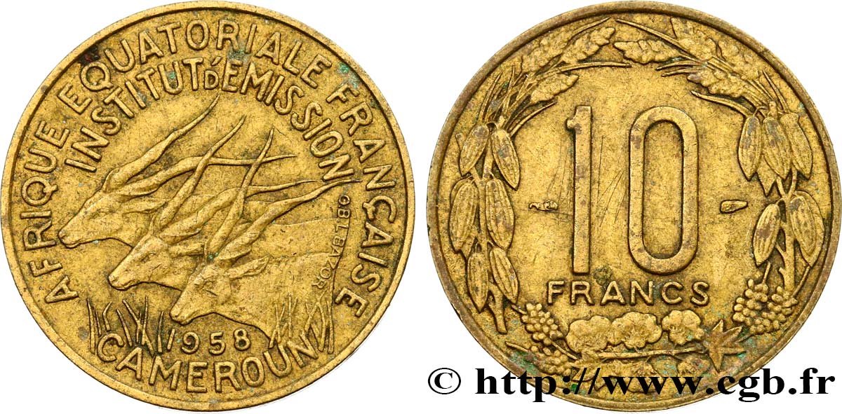 FRANZÖSISCHE EQUATORIAL AFRICA - KAMERUN 10 Francs 1958 Paris SS 
