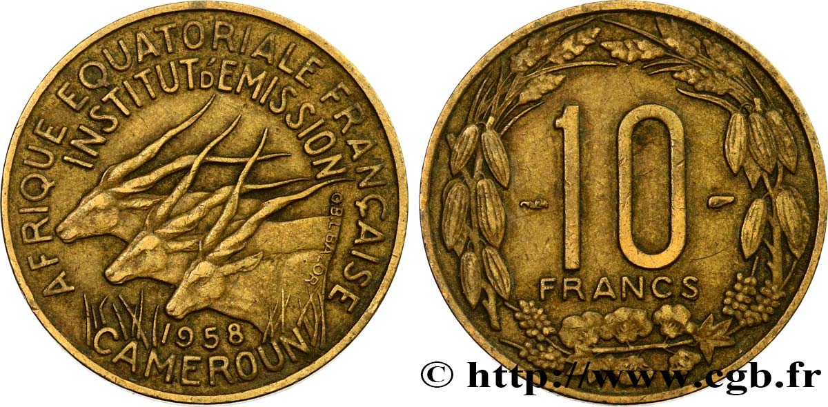 AFRIQUE ÉQUATORIALE FRANÇAISE - CAMEROUN 10 Francs 1958 Paris TTB 