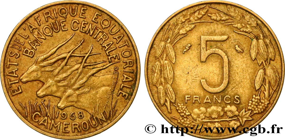 FRANZÖSISCHE EQUATORIAL AFRICA - KAMERUN 5 Francs 1958 Paris SS 