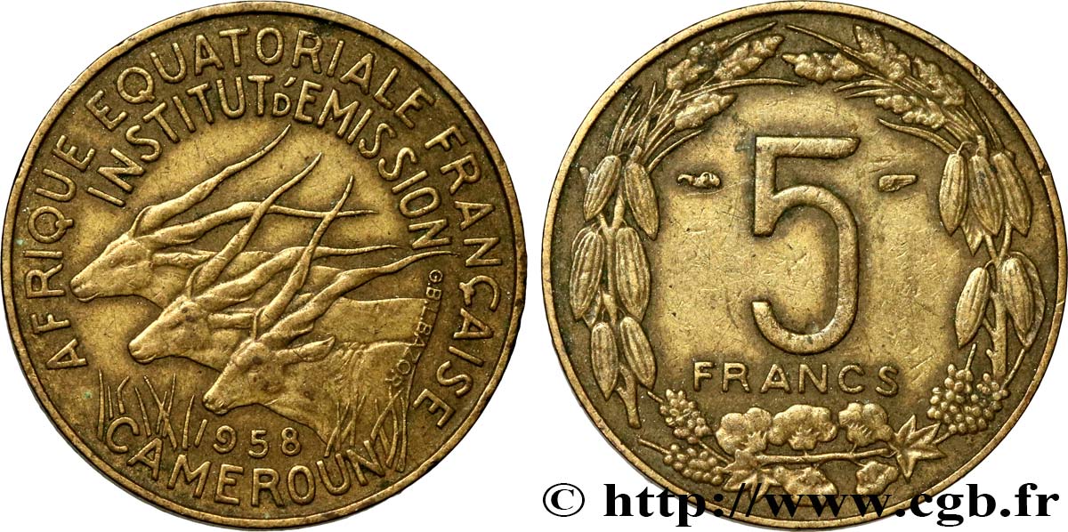 AFRICA ECUATORIAL FRANCESA - CAMERUN 5 Francs 1958 Paris MBC 