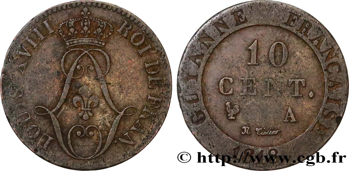 GUYANA FRANCESE 10 Centimes 1818 Paris q.BB 