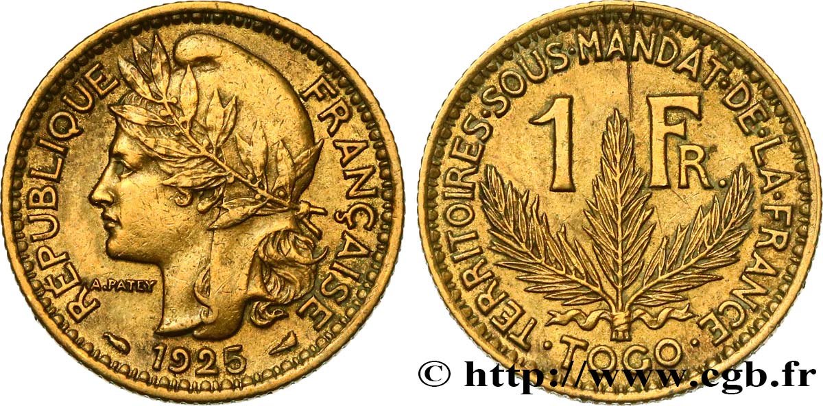 TOGO - MANDATO FRANCESE 1 Franc 1925 Paris q.SPL 
