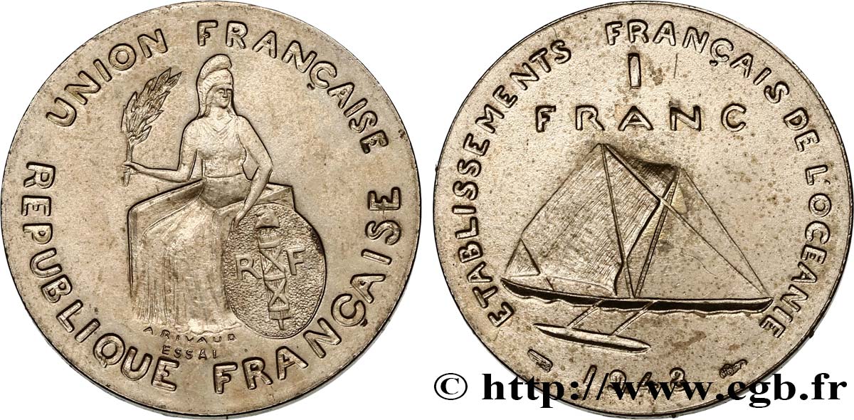 POLINESIA FRANCESE - Oceania Francese Essai de 1 Franc type sans listel 1948 Paris SPL 
