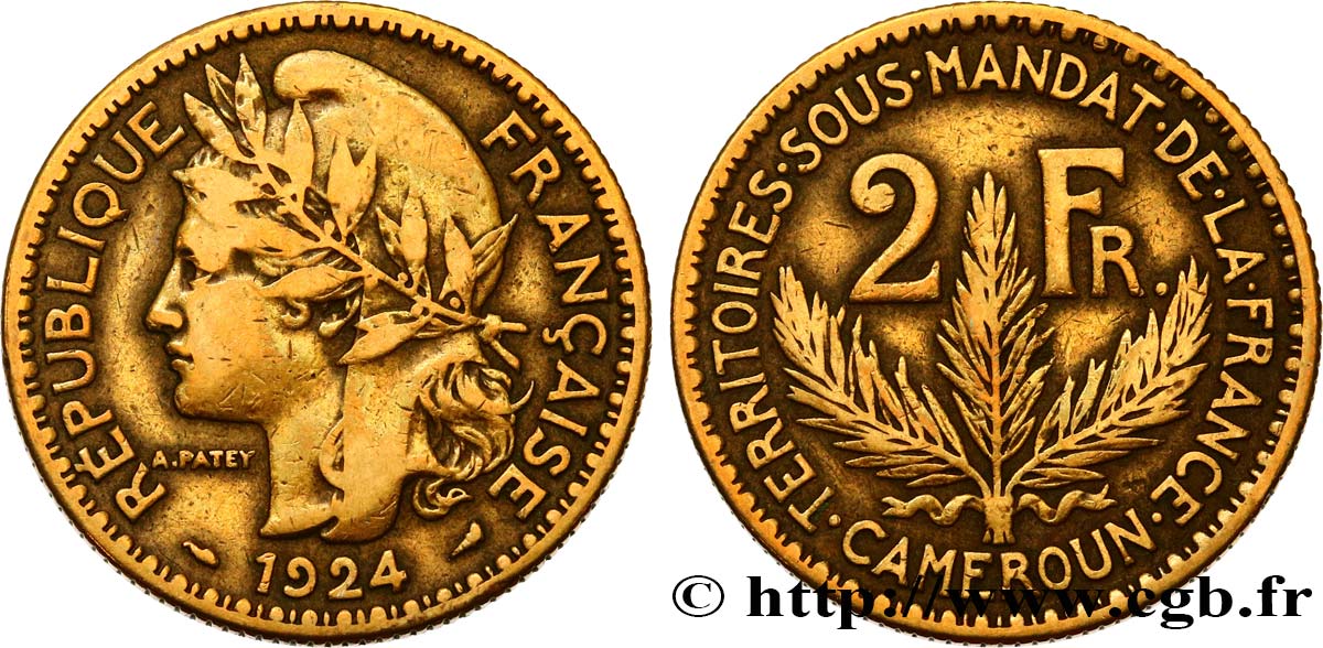 CAMERUN - Territorios sobre mandato frances 2 Francs 1924 Paris BC+ 