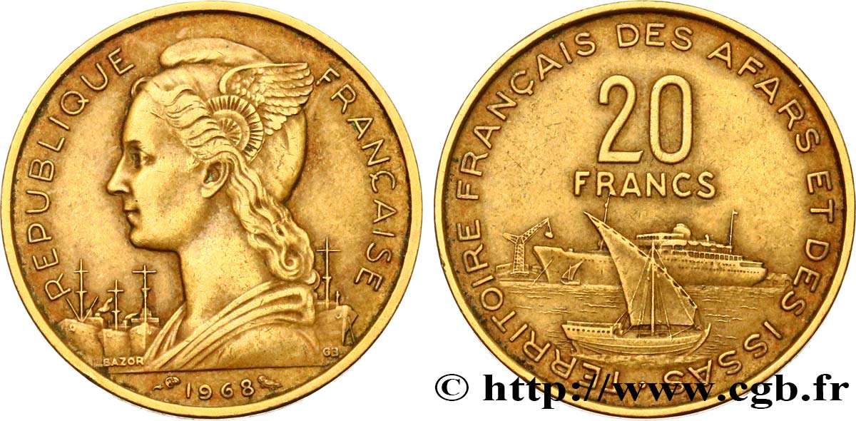 DJIBOUTI - Territoire français des AFARS et des ISSAS 20 Francs 1968 Paris TTB+ 