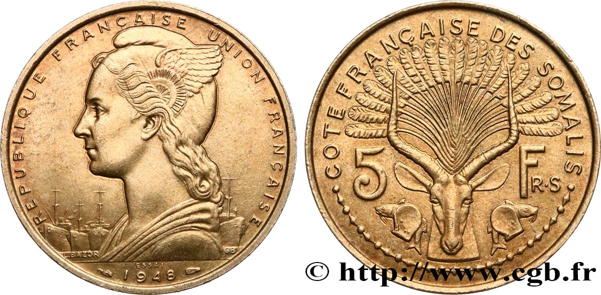 SOMALIA FRANCESA Essai de 5 Francs 1948 Paris SC 