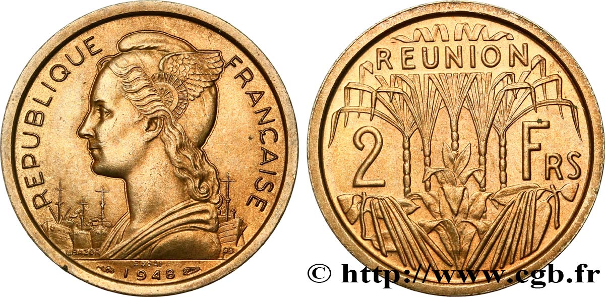 REUNION Essai de 2 Francs 1948 Paris MS 