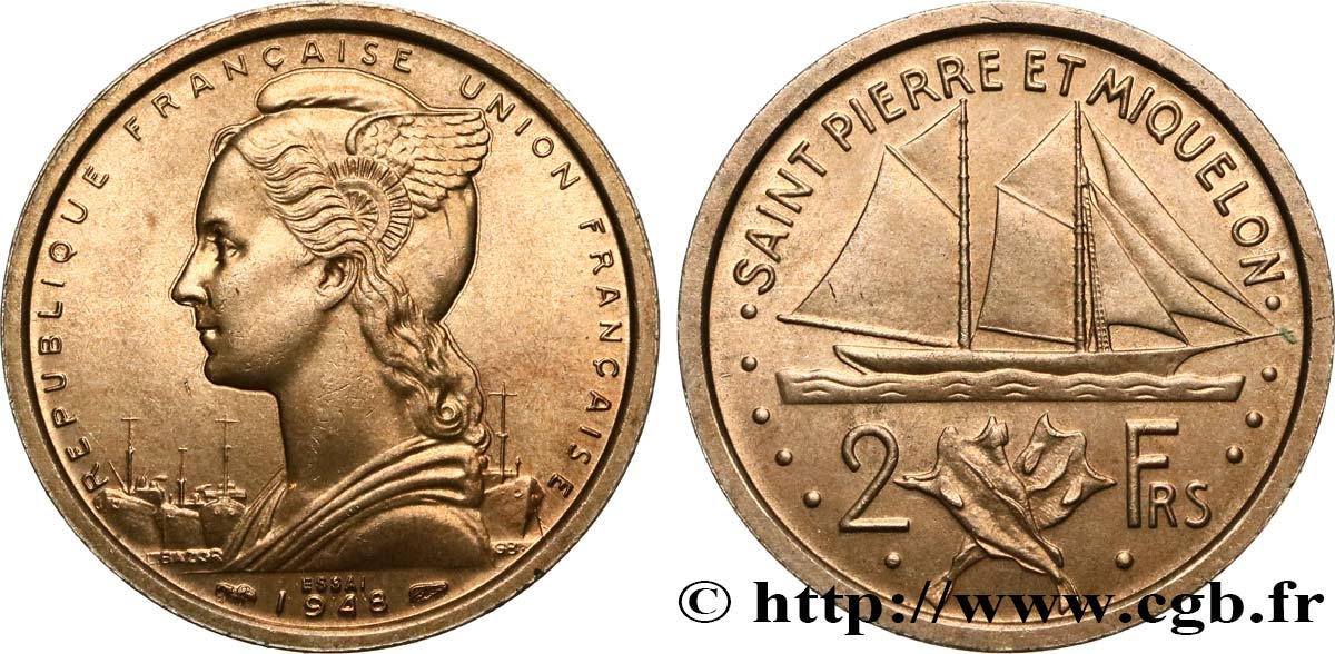 SAINT PIERRE AND MIQUELON 2 Francs ESSAI 1948 Paris MS 