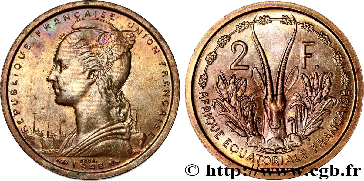 FRENCH EQUATORIAL AFRICA - FRENCH UNION Essai de 2 Francs 1948 Paris MS 