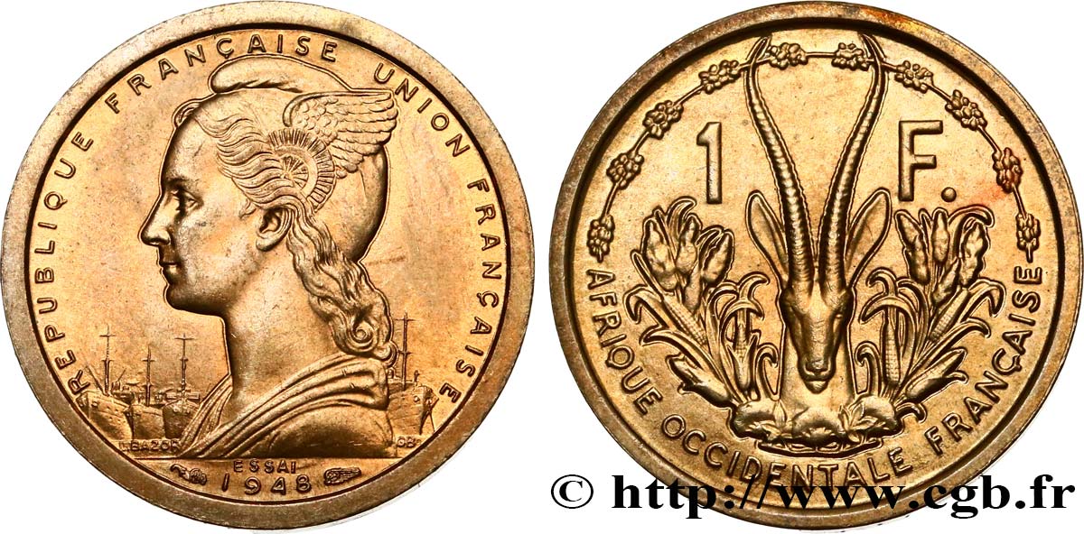 FRENCH WEST AFRICA - FRENCH UNION / UNION FRANÇAISE Essai de 1 Franc 1948 Paris MS 