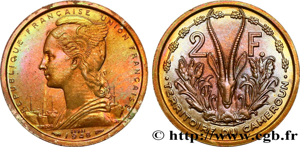 CAMEROUN - UNION FRANÇAISE Essai de 2 Francs 1948 Paris SPL 
