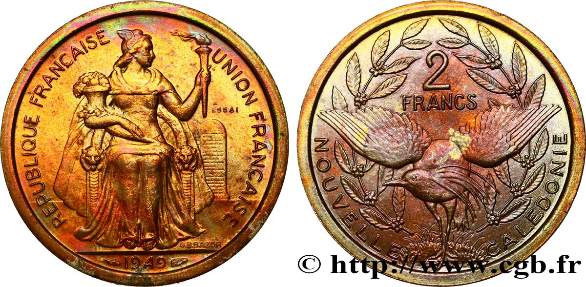 NUOVA CALEDONIA Essai de 2 Francs 1949 Paris MS 