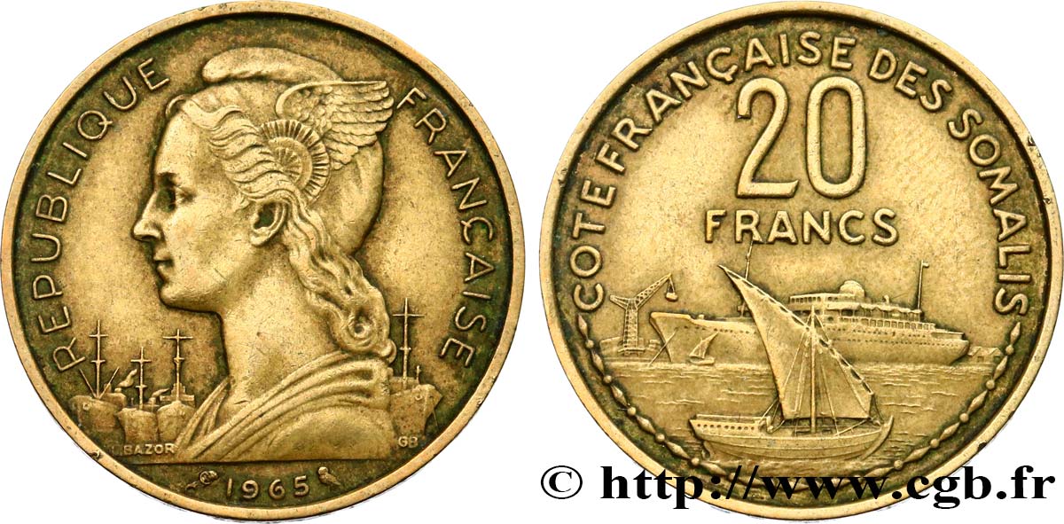 CÔTE FRANÇAISE DES SOMALIS 20 Francs 1965 Paris TTB+ 