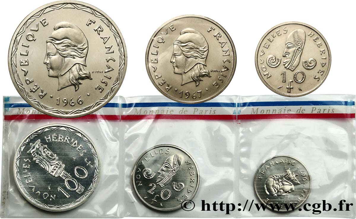 NOUVELLES HÉBRIDES (VANUATU depuis 1980) Série Fleurs de Coins de 3 monnaies 1966-1967 Paris FDC70 