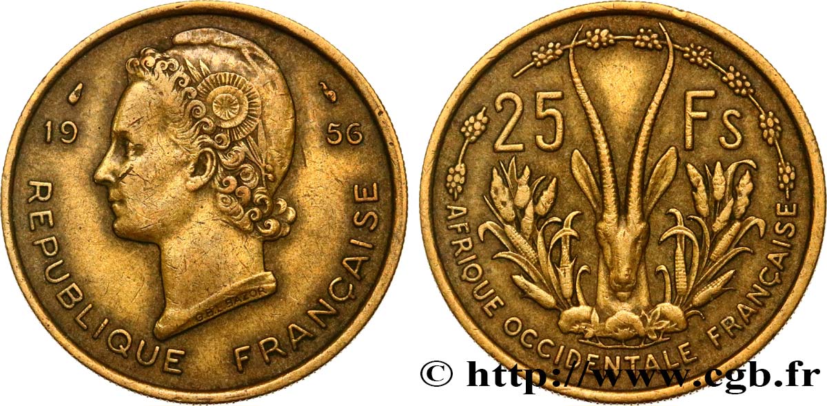 AFRICA OCCIDENTALE FRANCESA  25 Francs 1956 Paris BB 