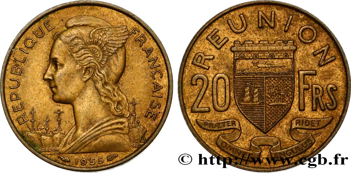 REUNION INSEL 20 Francs Marianne / armes 1955 Paris SS 