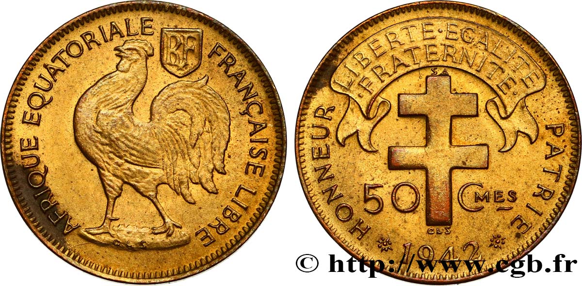 FRENCH EQUATORIAL AFRICA - FREE FRENCH FORCES 50 Centimes 1942 Prétoria XF 