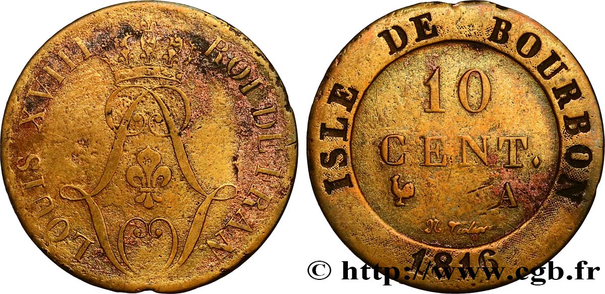 ILE DE BOURBON (ÎLE DE LA RÉUNION) 10 Cent. 1816  TB 