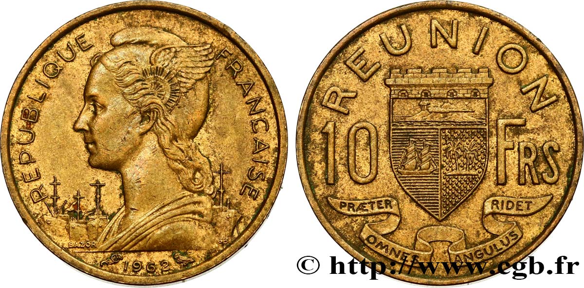 REUNION ISLAND 10 Francs 1962 Paris XF 