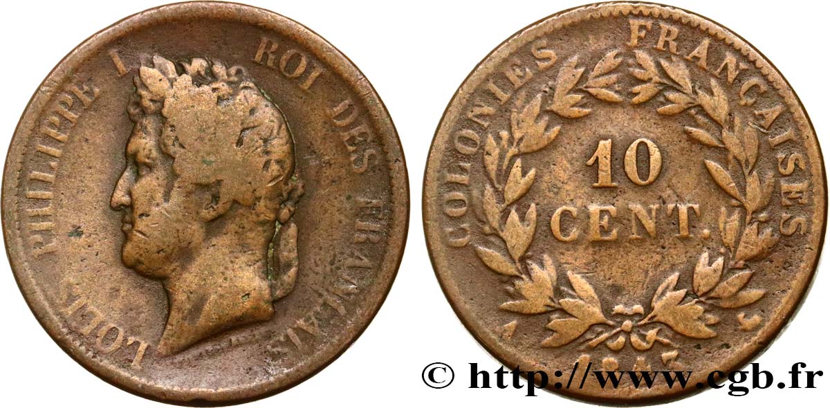 FRANZÖSISCHE KOLONIEN - Louis-Philippe, für Marquesas-Inseln  10 Centimes 1843 Paris S 