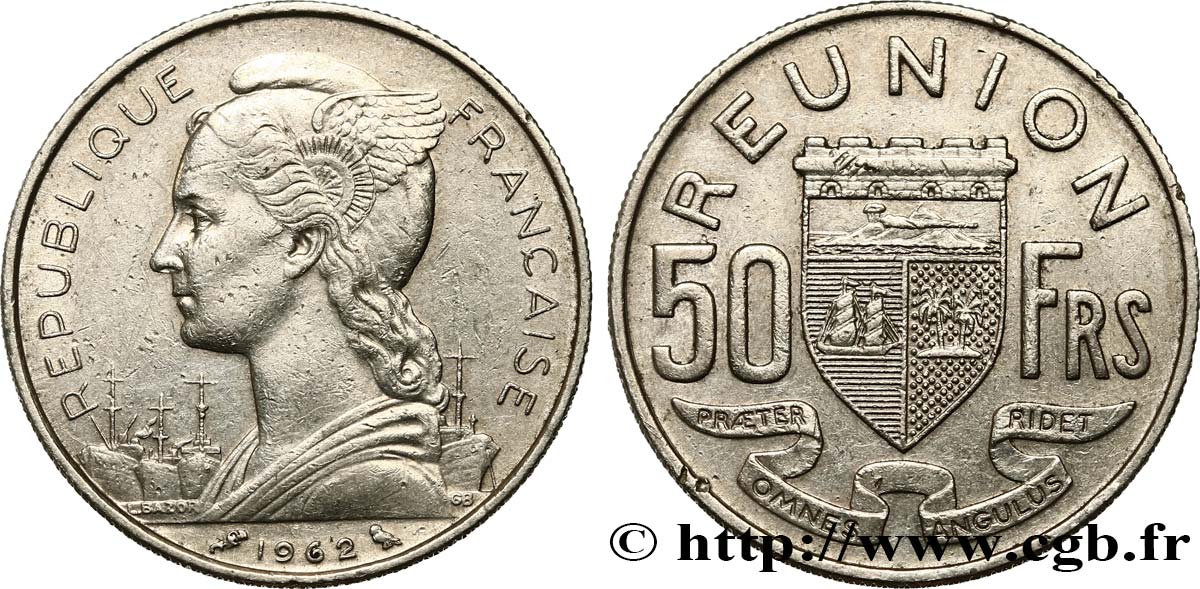 REUNION ISLAND 50 Francs / armes de la Réunion 1962 Paris AU 