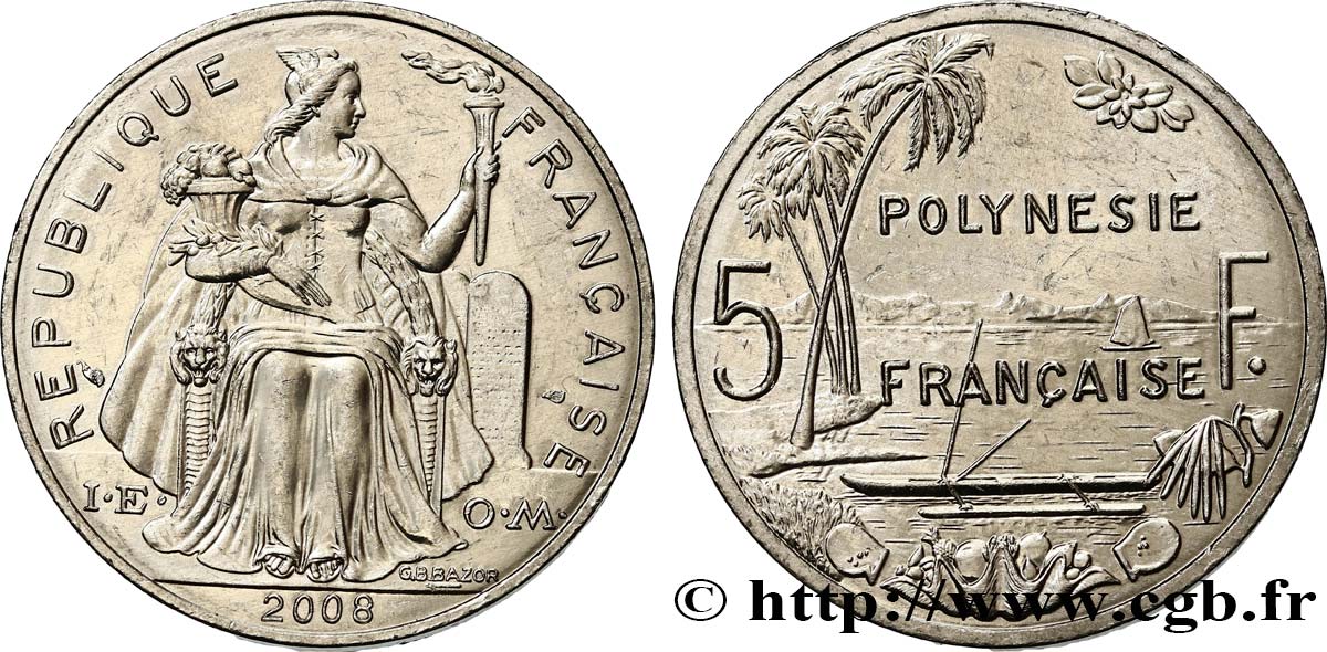 POLYNÉSIE FRANÇAISE 5 Francs 2008  SPL 