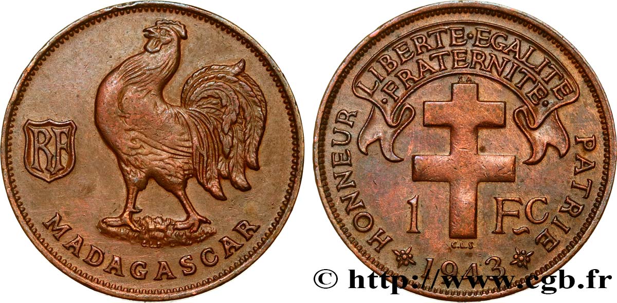 MADAGASCAR - Fuerzas Francesas Libres 1 Franc 1943 Prétoria EBC 