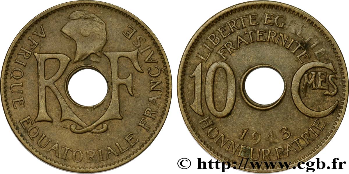 FRENCH EQUATORIAL AFRICA - FREE FRANCE  10 Centimes 1943 Prétoria XF 