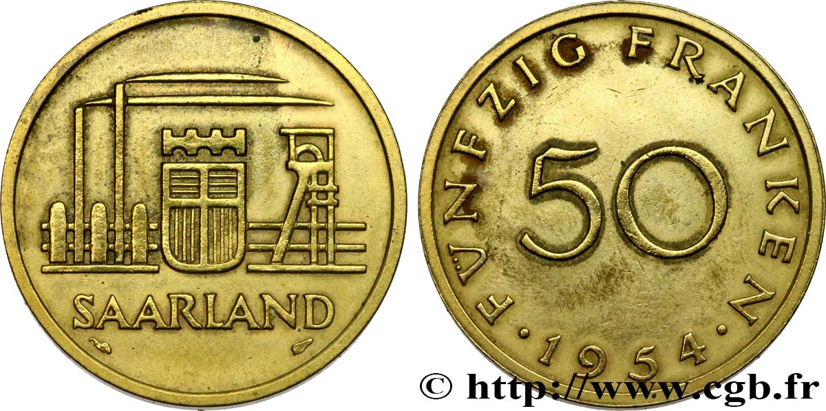 SAARLAND 50 Franken 1954 Paris fVZ 