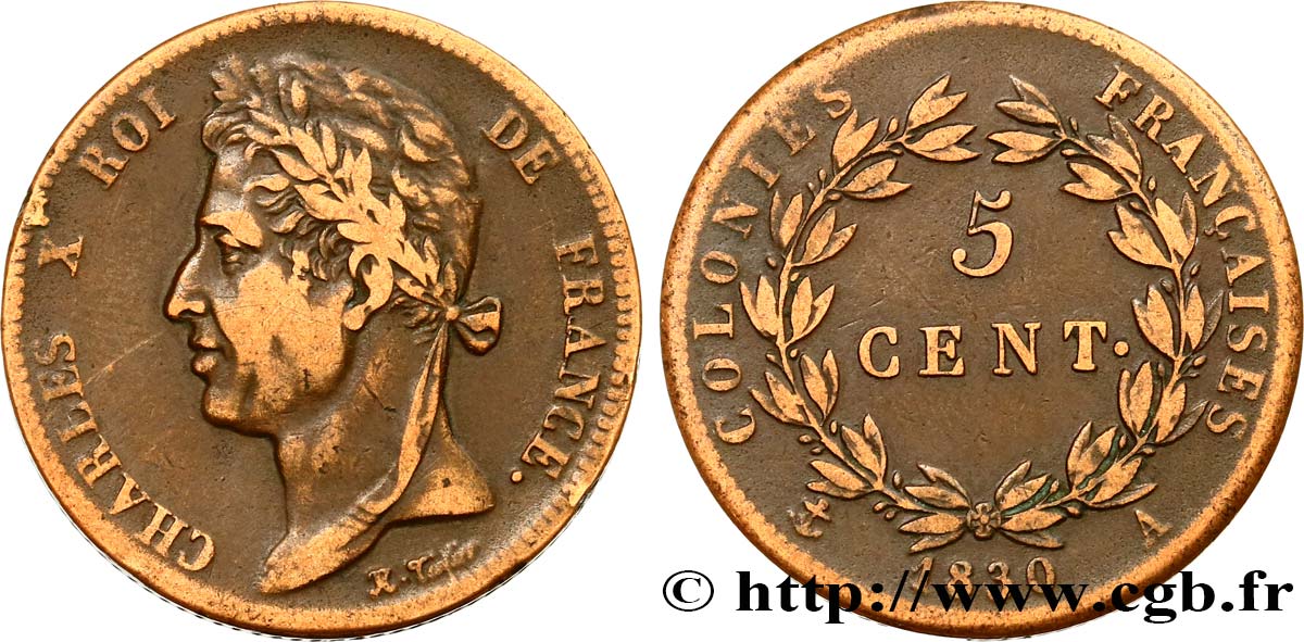 FRANZÖSISCHE KOLONIEN - Charles X, für Guayana 5 Centimes Charles X 1830 Paris - A S 