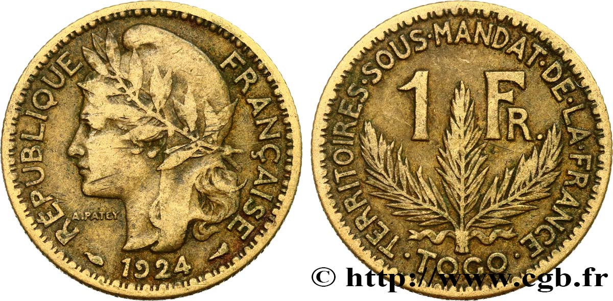 TOGO - TERRITOIRES SOUS MANDAT FRANÇAIS 1 Franc 1924 Paris TB+ 