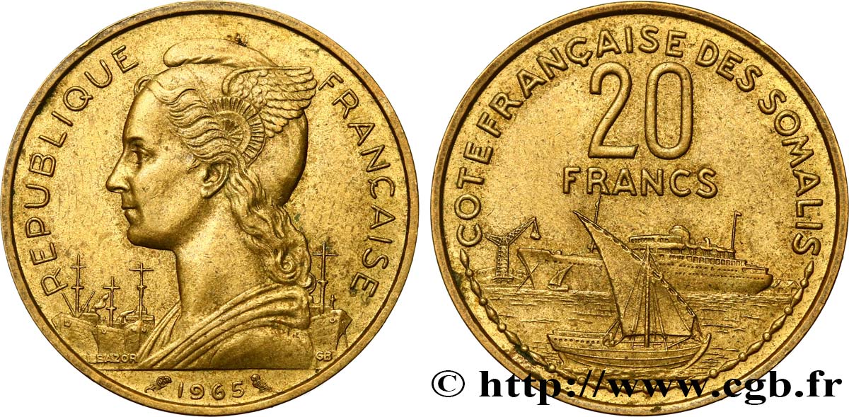 SOMALIA FRANCESE 20 Francs 1965 Paris SPL 