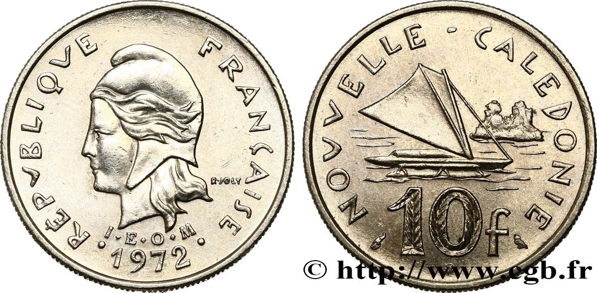 NUOVA CALEDONIA 10 Francs IEOM Marianne / voilier traditionnel 1972 Paris SPL 